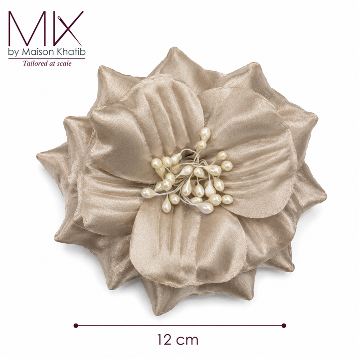 Soft Champagne Pearl Couture Textile Flower – 12 cm
