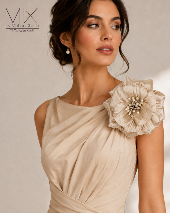 Champagne Pearl Couture Textile Flower – 20 cm