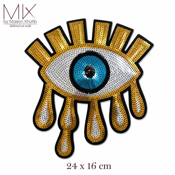 Large Gold & Blue Eye Sequin Badge 24 x 16 cm Maison Khatib Lebanon