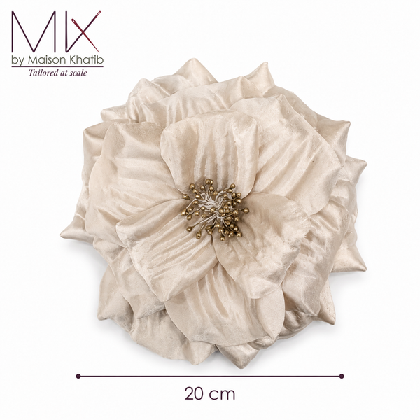 Ivory Couture Textile Flower with Antique Gold Centre – 20 cm