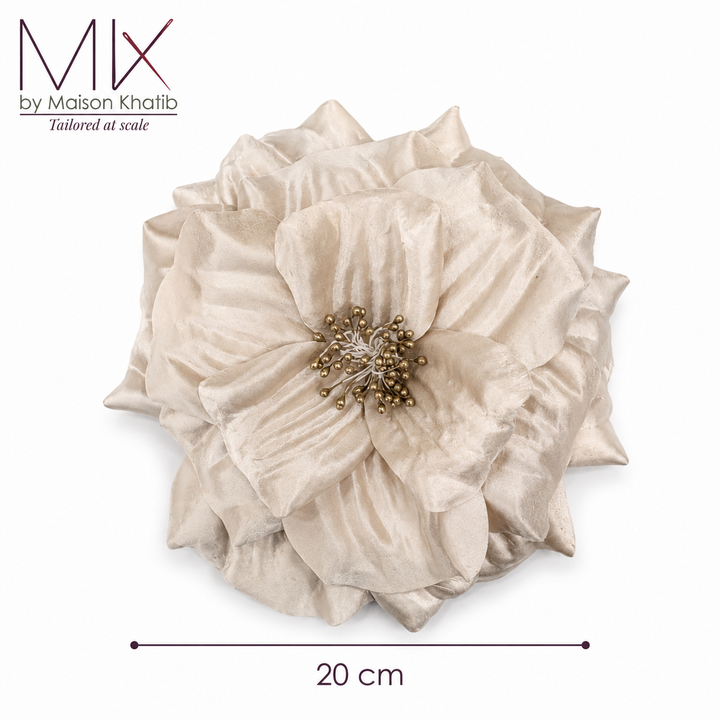Ivory Couture Textile Flower with Antique Gold Centre – 20 cm