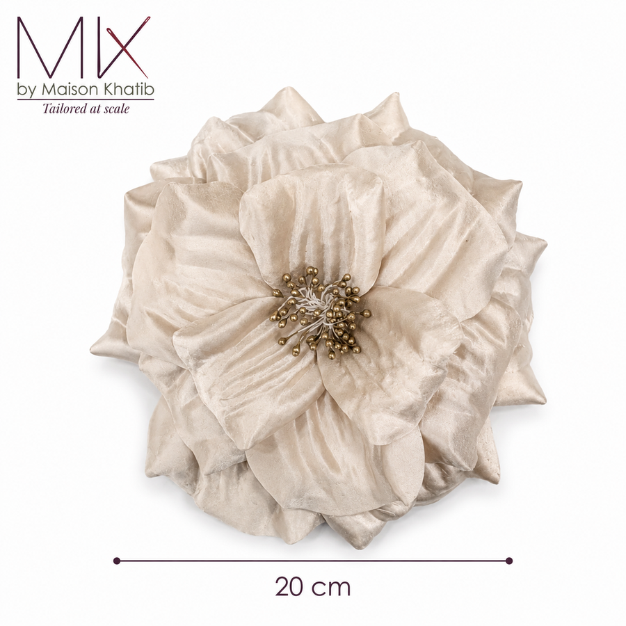 Ivory Couture Textile Flower with Antique Gold Centre – 20 cm