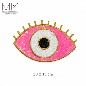 Sequin Colorful Eye Badge orange Maison Khatib Lebanon