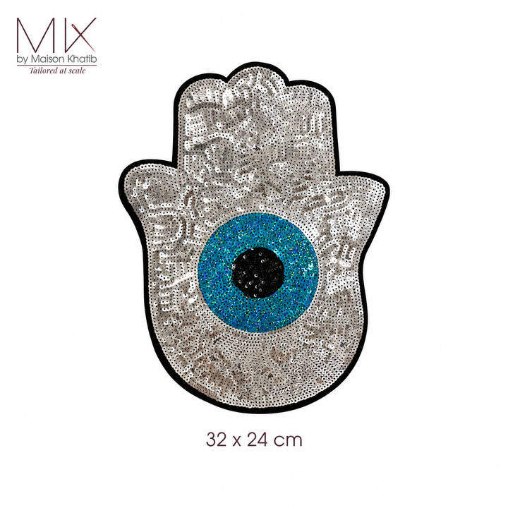 Large Hamsa Hand Eye Sequin Badge 32 x 24 cm Maison Khatib Lebanon