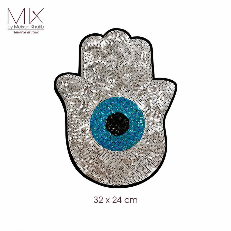 Large Hamsa Hand Eye Sequin Badge 32 x 24 cm Maison Khatib Lebanon