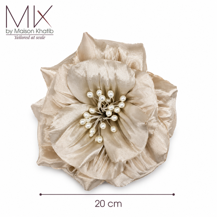 Champagne Pearl Couture Textile Flower – 20 cm