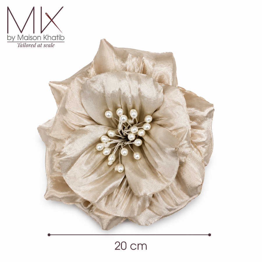 Champagne Pearl Couture Textile Flower – 20 cm