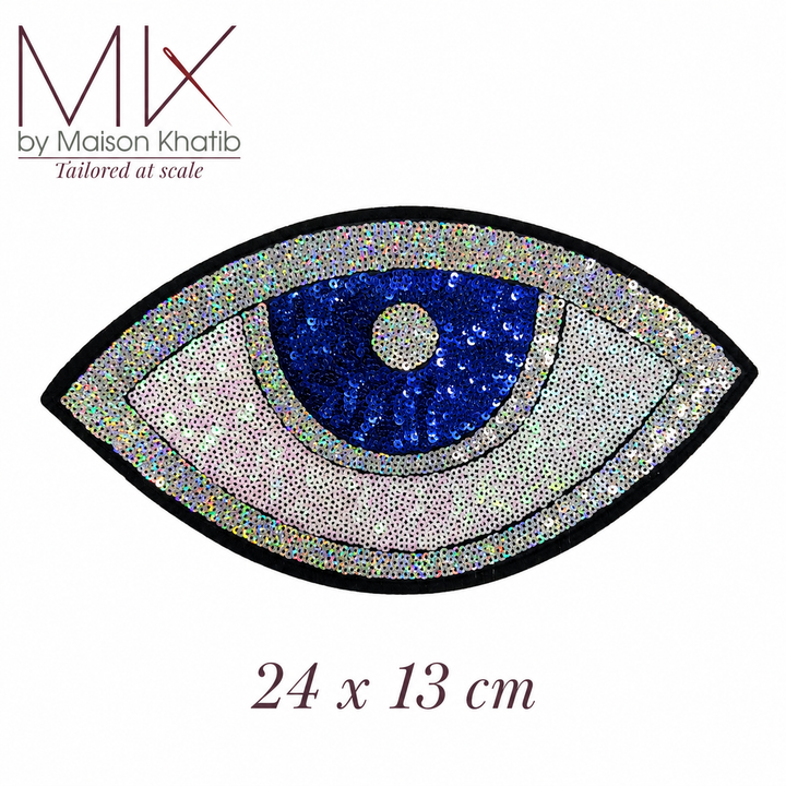 Large Silver & Blue Eye Sequin Badge 24 x 13 cm Maison Khatib Lebanon