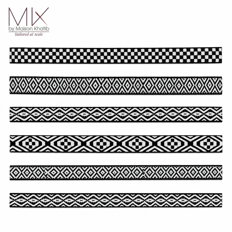 Black & White Geometric Jacquard Trim 2.5 cm by Meter – Maison Khatib