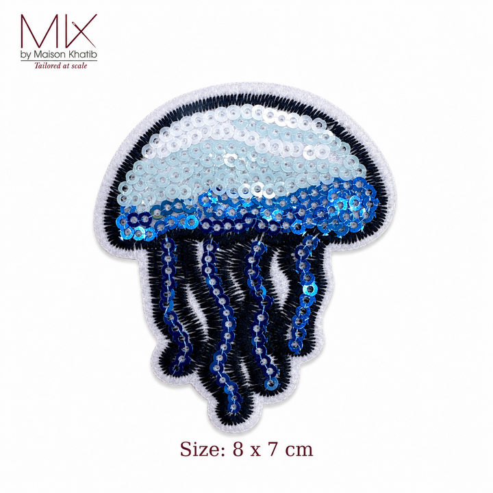 Blue Sequin Jellyfish Embroidered Summer Badge Set of 6 8 x 7 cm