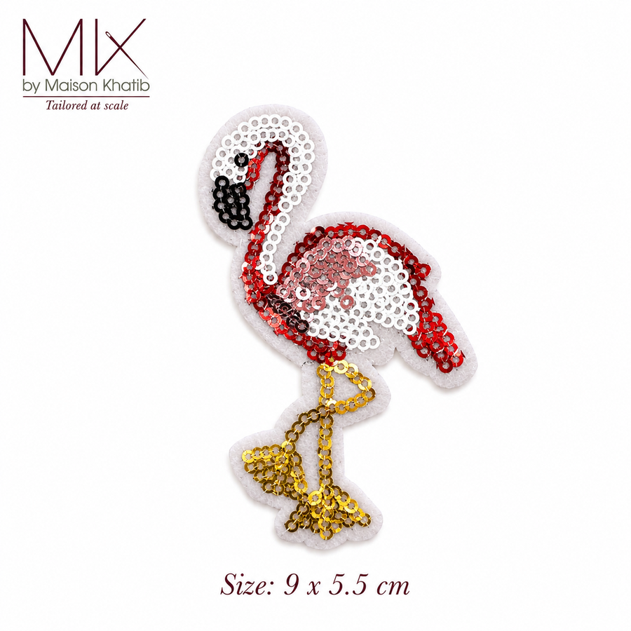 White & Red Sequin Flamingo Badge Set of 6 9 x 5.5 cm Maison Khatib Lebanon
