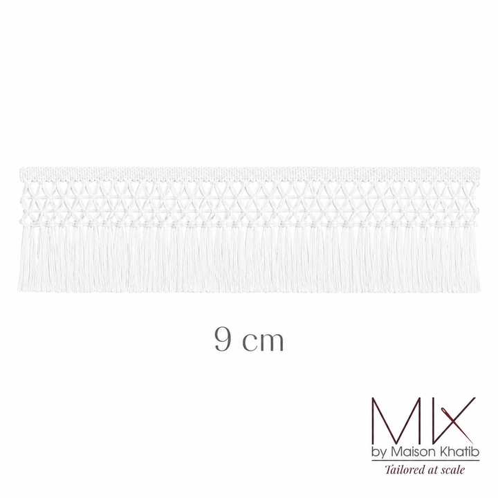 Geometric Fringe Lace Trim 9 cm by Meter White Maison Khatib Lebanon