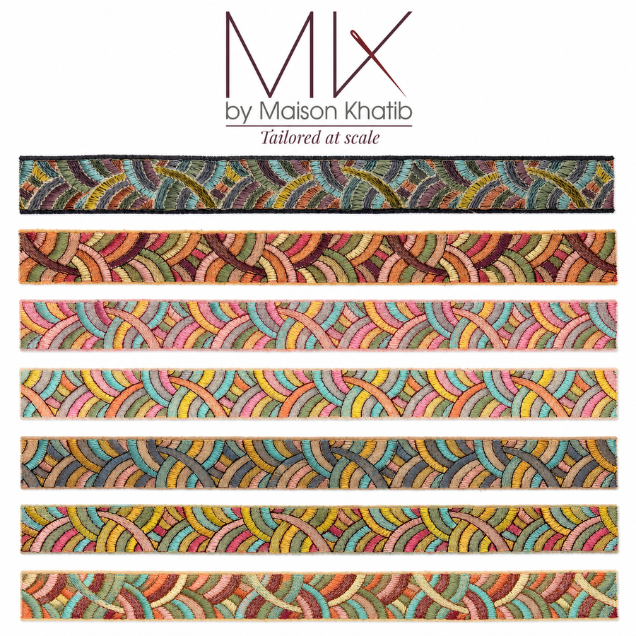 Rainbow Arc Embroidered Organza Trim 4 cm by Meter dark arc Maison Khatib Lebanon