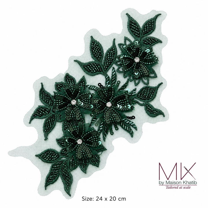 Floral Sequin Lace Appliqué green Maison Khatib Lebanon